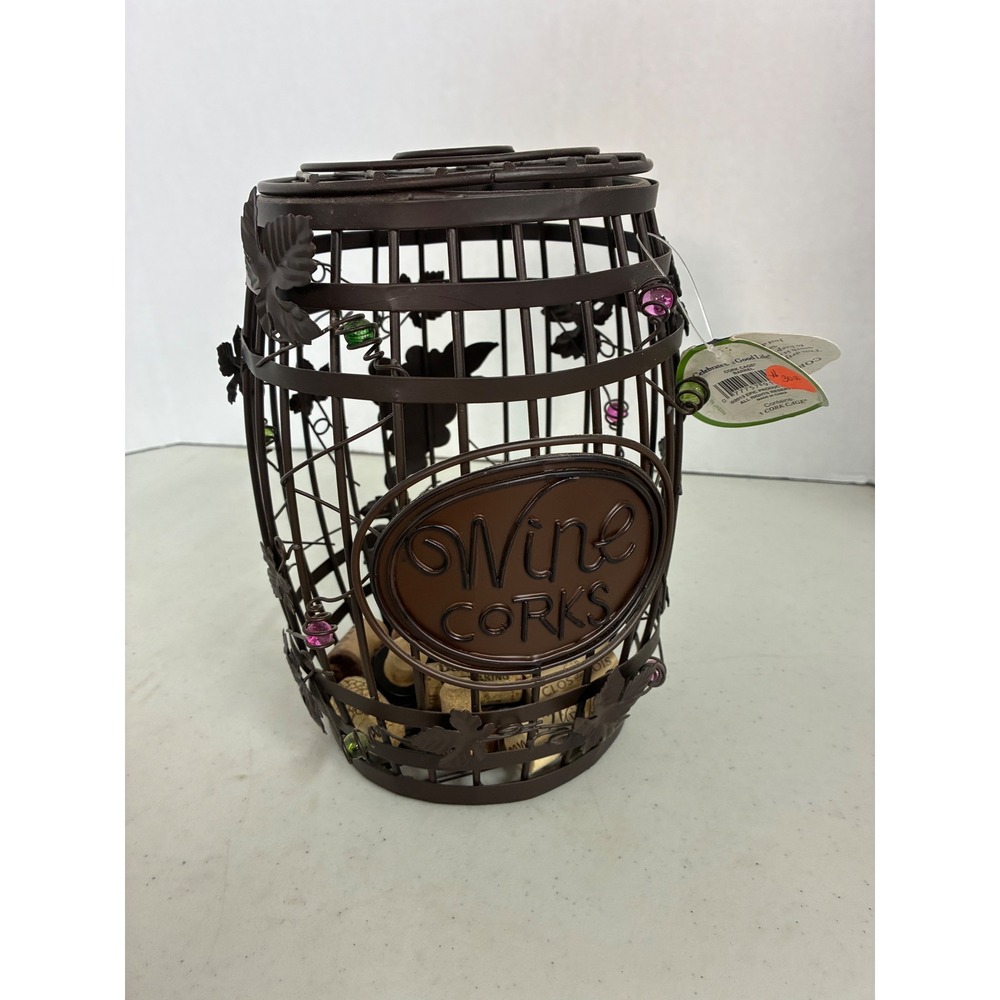 Epic Products Cork Cage Barrel Metal Wine Cork Holder Grape Leaf Glass Beads New